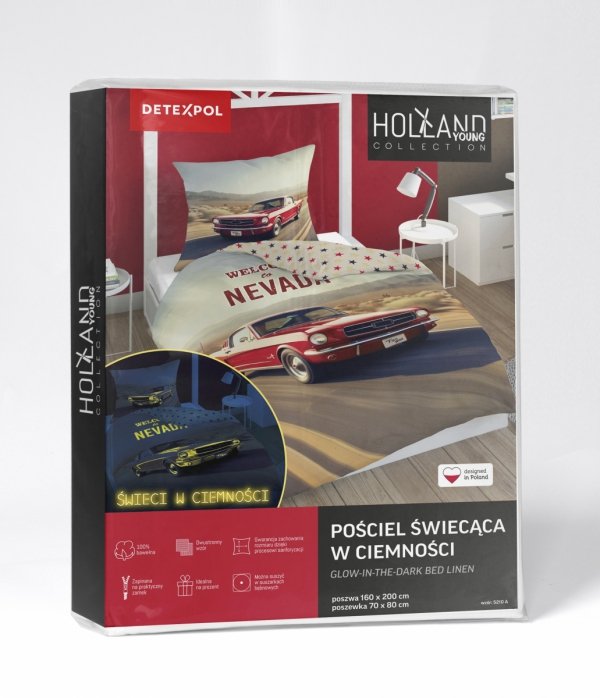 POŚCIEL ŚWIECĄCA CZERWONY SAMOCHÓD 160x200cm FLUO AUTO NEVADA USA CADILLAC