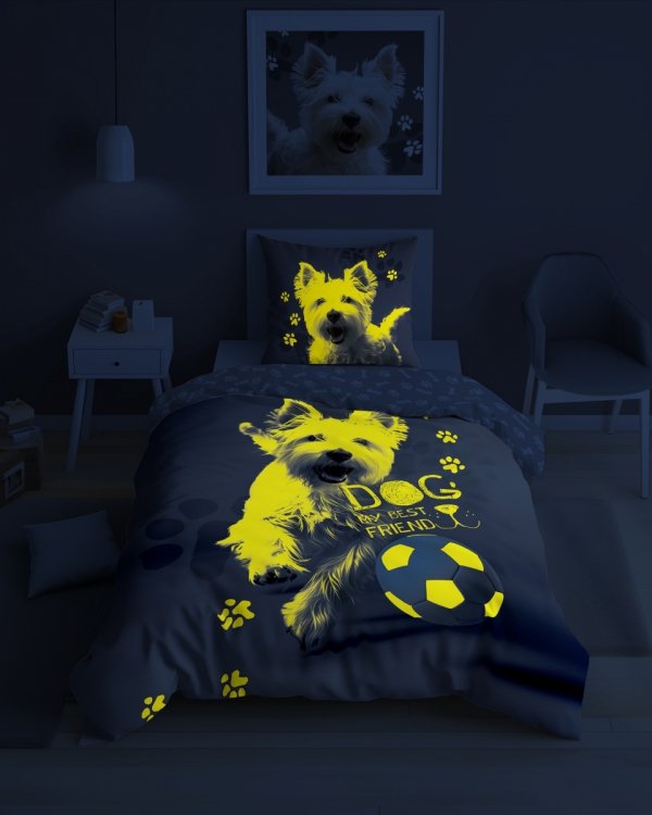 Pościel świecąca w ciemności DOG PIESEK 160 x 200 cm komplet pościeli (5205)