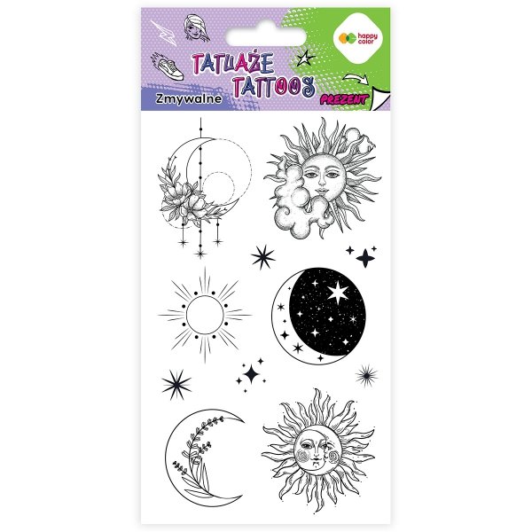 Tatuaże zmywalne zmywalny SUN AND MOON 10 x 20 cm Happy Color (24528)