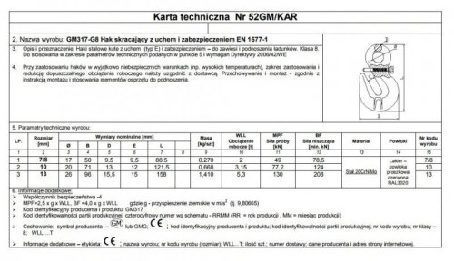 HAK SKRACAJĄCY Z UCHEM I ZABEZPIECZENIEM 7/8MM G8 WLL2T