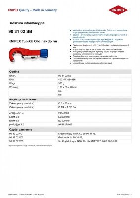 OBCINAK DO RUR 6–35 (1/4–3/8&#039;&#039;) O GRUBOŚCI ŚCIANEK DO 2MM