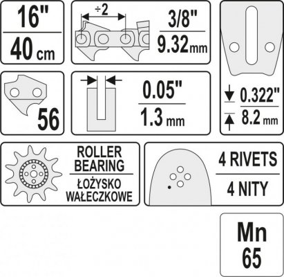 PROWADNICA ŁAŃCUCHA DO PILAREK 16&#039;&#039; 3/8&#039;&#039;P