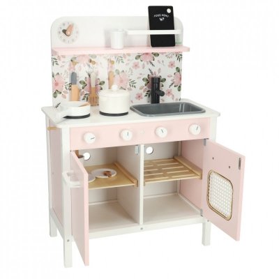 Kuchnia dla dzieci drewniana MDF Lulilo FLoro akcesoria różowa 82cm