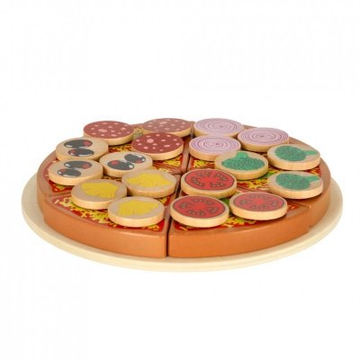 Pizza drewniany zestaw do zabawy na rzep  akcesoria łopatka nóż talerz nauka krojenia 20cm
