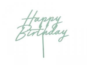 Topper akrylowy na tort Happy Birthday, zieleń, 16.5 cm (1 karton / 50 szt.)