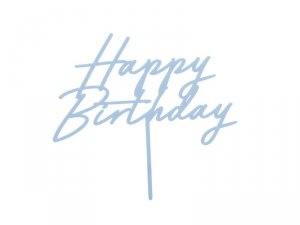 Topper akrylowy na tort Happy Birthday, mglisty niebieski, 16.5 cm