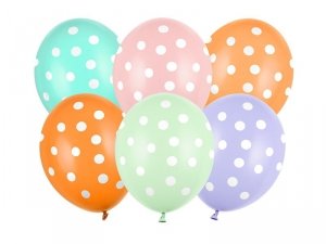 Balony 30 cm, Kropki, mix (1 op. / 6 szt.)