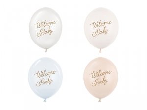 Balony 30 cm, Welcome Baby, mix niebieski (1 op. / 50 szt.)