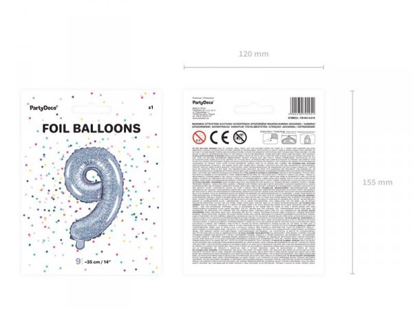 Balon foliowy Cyfra ''9'', 35cm, holograficzny