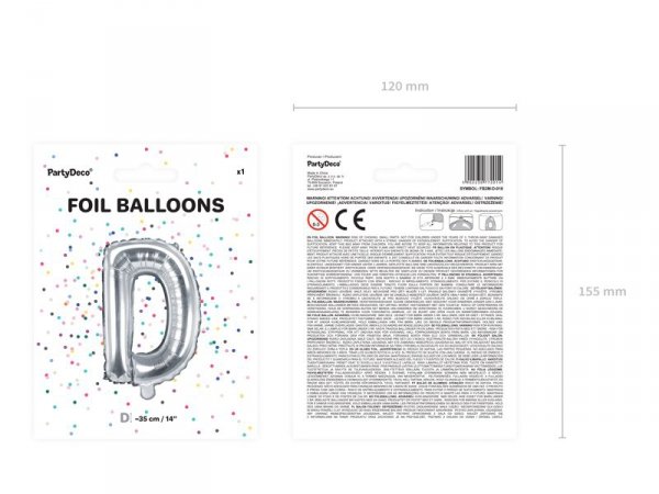 Balon foliowy Litera ''D'', 35cm, srebrny
