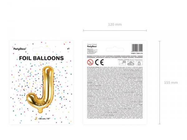 Balon foliowy Litera ''J'', 35cm, złoty