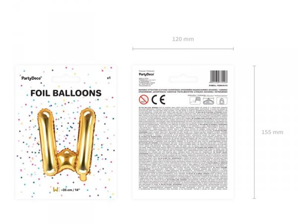Balon foliowy Litera ''W'', 35cm, złoty
