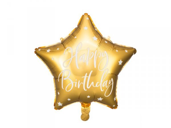 Balon foliowy Happy Birthday, 40cm, złoty