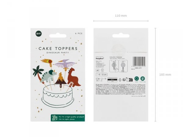 Toppery na tort Dinozaury, 8-12 cm, mix (1 op. / 6 szt.)