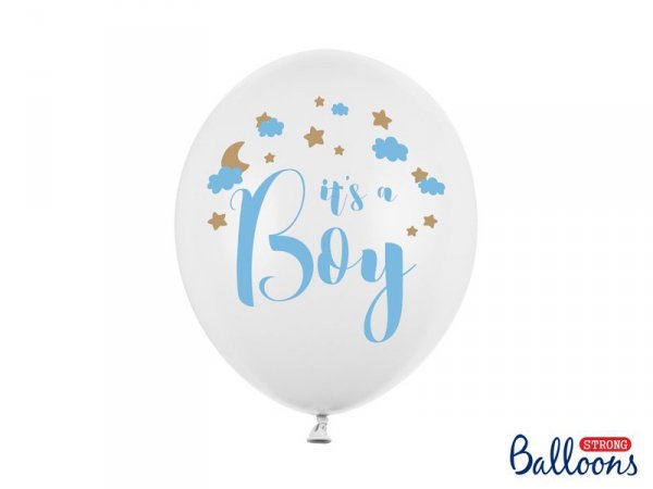 Balony 30cm, It's a Boy, Pastel Pure White (1 op. / 6 szt.)