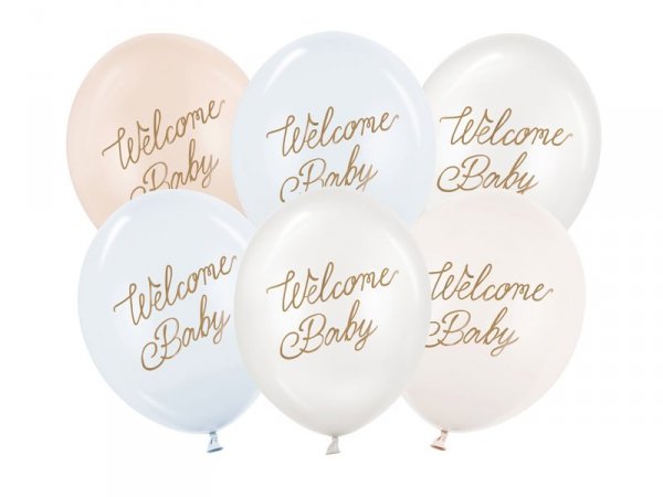Balony 30 cm, Welcome Baby, mix niebieski (1 op. / 6 szt.)