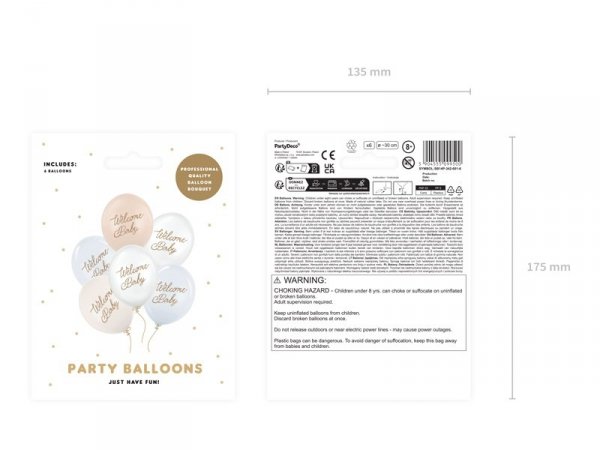 Balony 30 cm, Welcome Baby, mix niebieski (1 op. / 6 szt.)