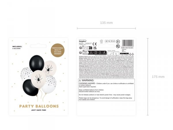 Balony 30 cm, Pająki, mix (1 op. / 6 szt.)