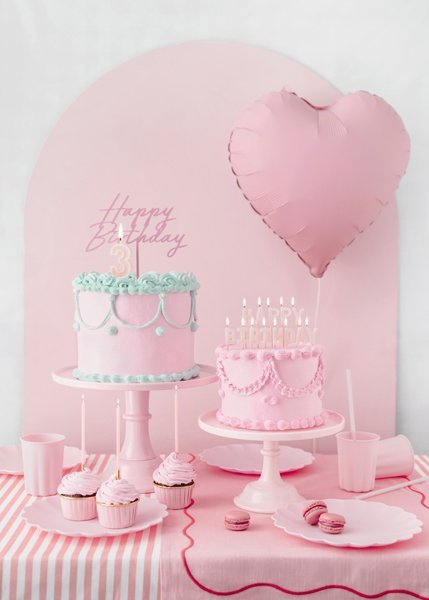 Świeczki urodzinowe Happy Birthday, 2,5 cm, różowy (1 karton / 24 op.) (1 op. / 13 szt.)