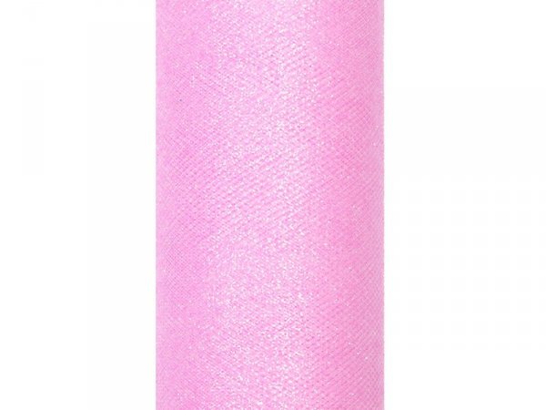 Tiul glittery, j. różowy, 0,15 x 9m (1 szt. / 9 mb.)