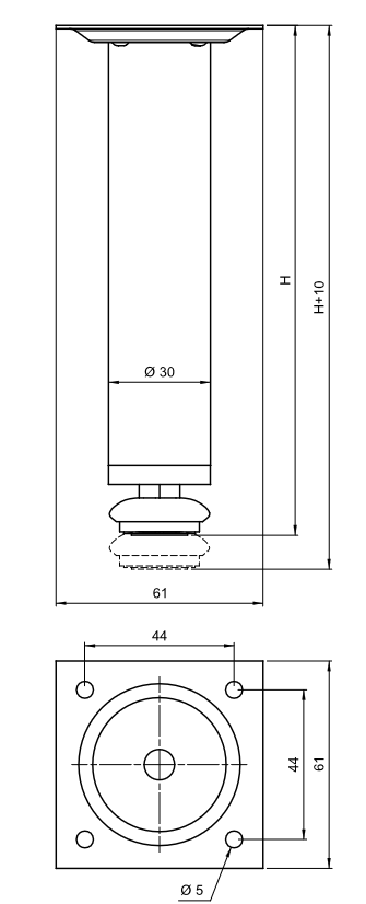 Nóżka meblowa okrągła D-737 100mm Inox