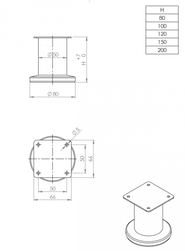 Nóżka meblowa S13 200mm Biały połysk 