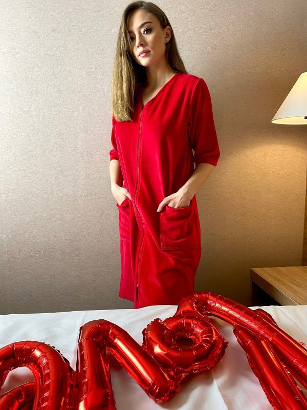 Szlafrok De Lafense 431 Welur zamek M-4XL damski