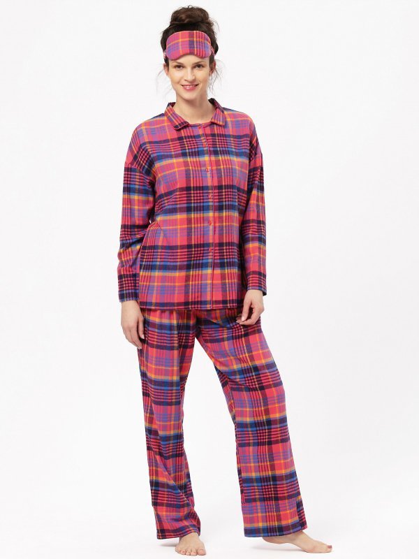 Piżama Key LNS 483 B24 Flanela dł/r 2XL-4XL rozpinana damska