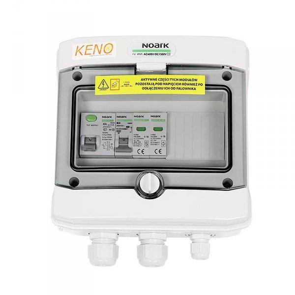 Rozdzielnica przyłączeniowa AC z ogranicznikiem przepieć typ 2, 20A 1-F, RCD 100mA typ A