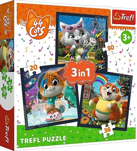 44 Cats. Poznaj urocze kociaki. Puzzle 3w1