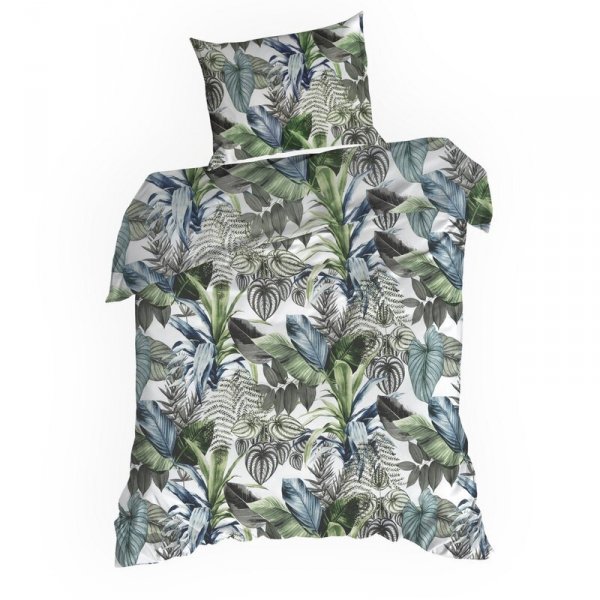 Pościel 160x200 cm bawełniana kolor zielony, biały z wzorem egzotycznych liści DAVOS