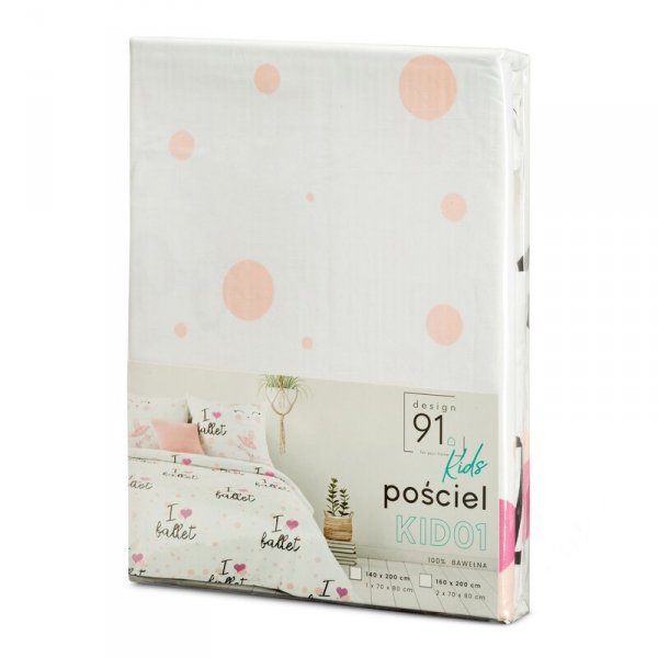 Pościel bawełniana 160x200 Kids 01 Baletnica biała różowa serduszka młodzieżowa Design 91