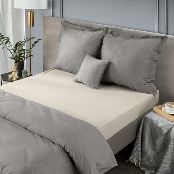 Prześcieradło jersey z gumką 180x200 cm z bawełny kolor beżowy 125 g/m2 Design 91 