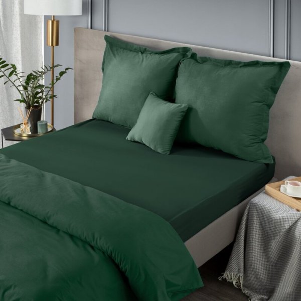 Prześcieradło jersey z gumką 140x200 cm z bawełny kolor ciemny zielony 125 g/m2 Design 91 
