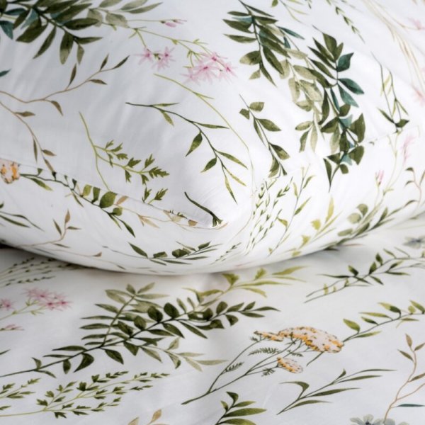 Pościel 160x200 cm bawełniana kolor biały, ciemnozielony z wzorem roślinnym VANESS