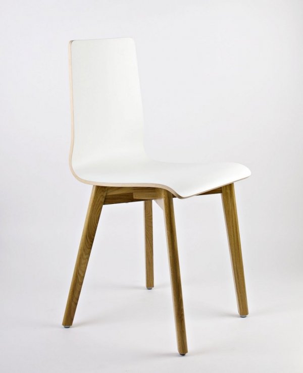 LUKA W - krzesło laminowane białe, dębowa rama