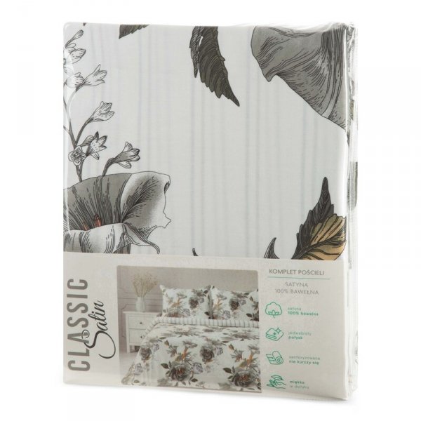 Pościel 160x200 cm bawełniana kolor biały, stalowy z wzorem dużych kwiatów SPRING 39