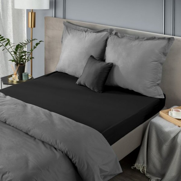Prześcieradło jersey z gumką 180x200 cm z bawełny kolor czarny 125 g/m2 Design 91 