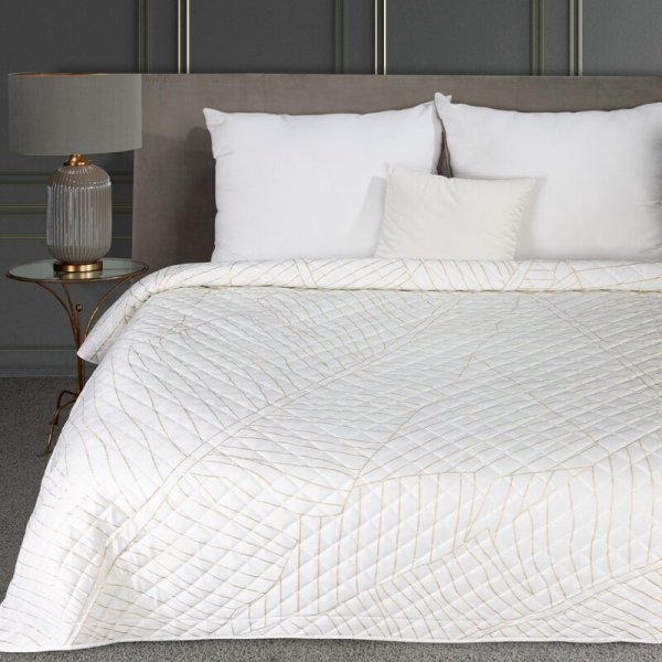 Narzuta dekoracyjna 170x210 Luna 2 biała złota liście welurowa Limited Collection Eurofirany
