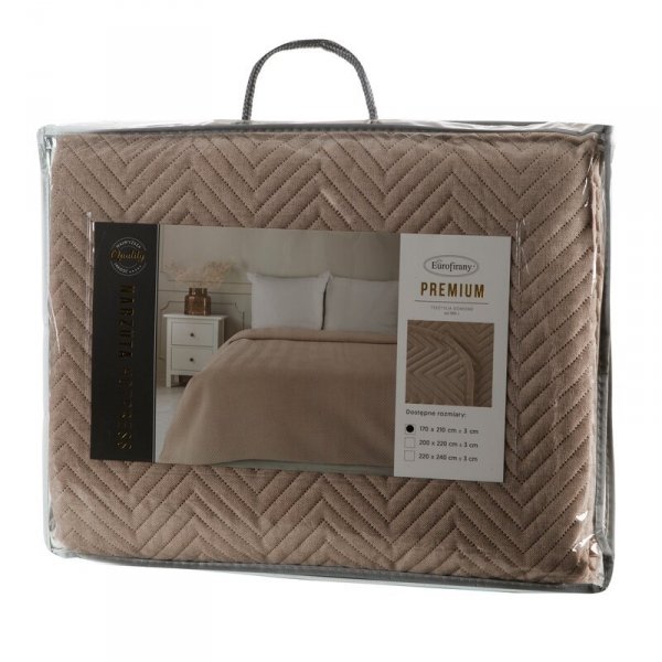 EUROFIRANY PREMIUM Narzuta LEN z tkaniny o strukturze lnu pikowana w wzór jodełki 220x240cm ciemny beżowy