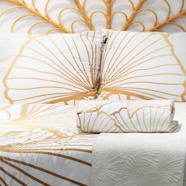 Narzuta dekoracyjna 220x240 Luna 3 biała złota liście miłorzębu welurowa Limited Collection Eurofirany