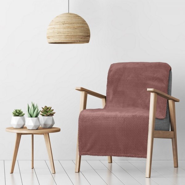 Koc z efektem 3D z wytłaczanym wzorem jodełki D91 Cindy3 70 X 160 cm Różowy 