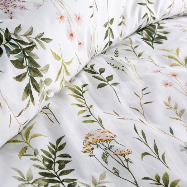 Pościel 220x200 cm bawełniana kolor biały, ciemnozielony z wzorem roślinnym VANESS