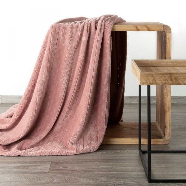 DESIGN 91 Koc CINDY 4 miękki i miły w dotyku z wytłaczanym wzorem 170x210 cm Różowy