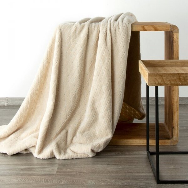 DESIGN 91 Koc CINDY 4 miękki i miły w dotyku z wytłaczanym wzorem 170x210 cm Beżowy