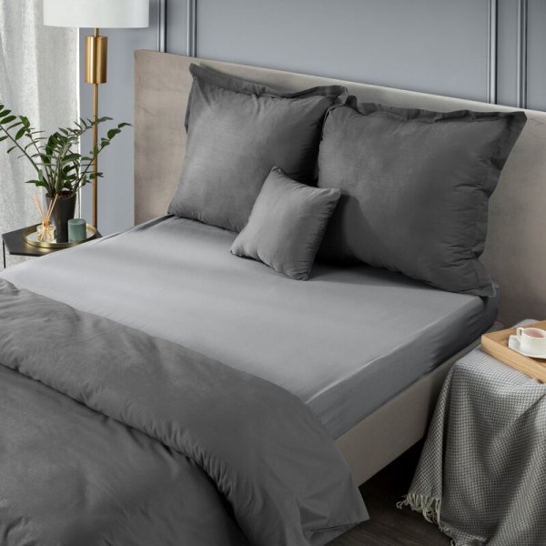 Prześcieradło jersey z gumką 120x200 cm z bawełny kolor stalowy 125 g/m2 Design 91