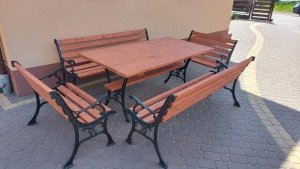 Zestaw żeliwny wzór Chiński ciężki stół i 4 ławki z podłokietnikami 175x90