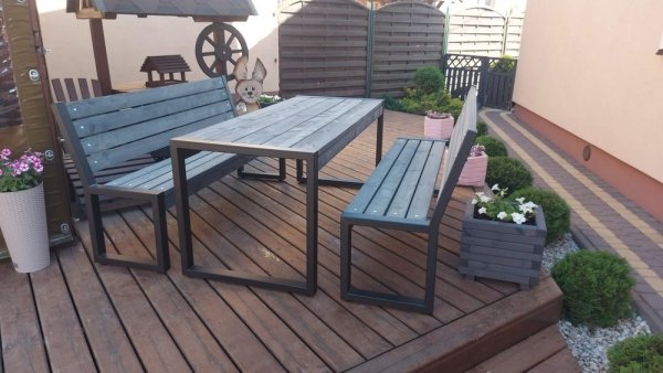 Meble ogrodowe, parkowe, tarasowe, na plac zabaw, stół dwie ławki LOFT XL ZO  CERTYFIKAT 212 cm