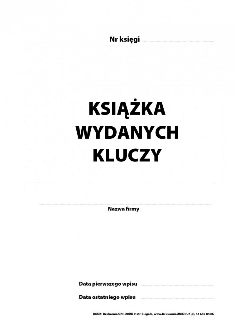 Książka wydanych kluczy opr. twarda, numerowana