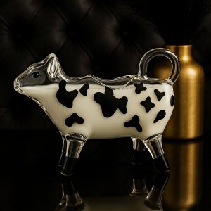 Szklany mlecznik DZBANEK DO MLEKA śmietanki krówka SZKŁO ARTYSTYCZNE 